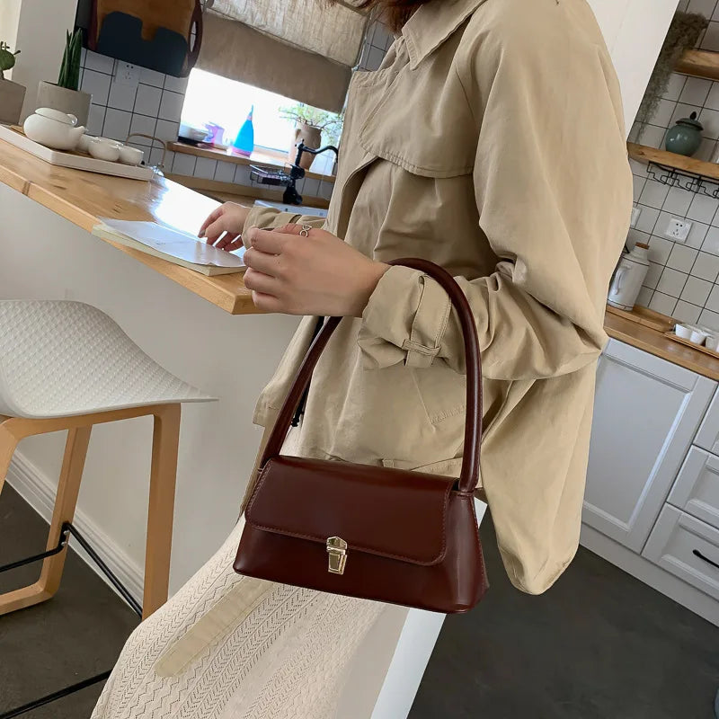 Women's Shoulder Bag Simple Solid Colour Handbag Vintage Underarm Bag