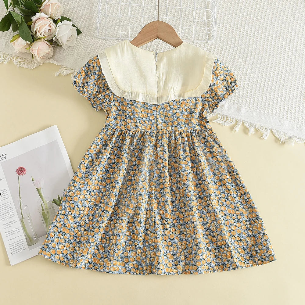 Casual Summer Kids Girls Dress Floral Kids Clothes Bow Patchwork Baby Girl