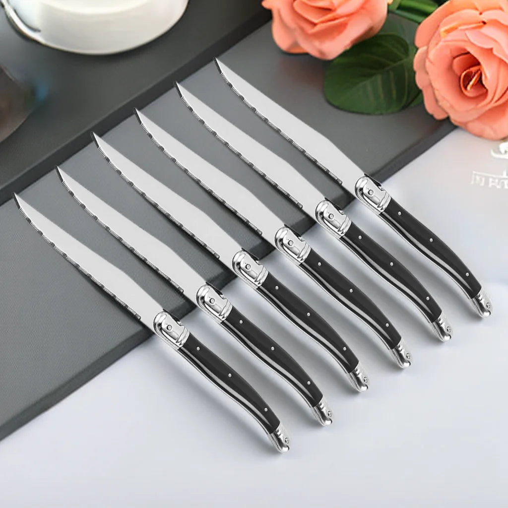 9'' Laguiole Steak Knives Set Serrated Triple Rivet Ergonomic Handle Stainless Steel