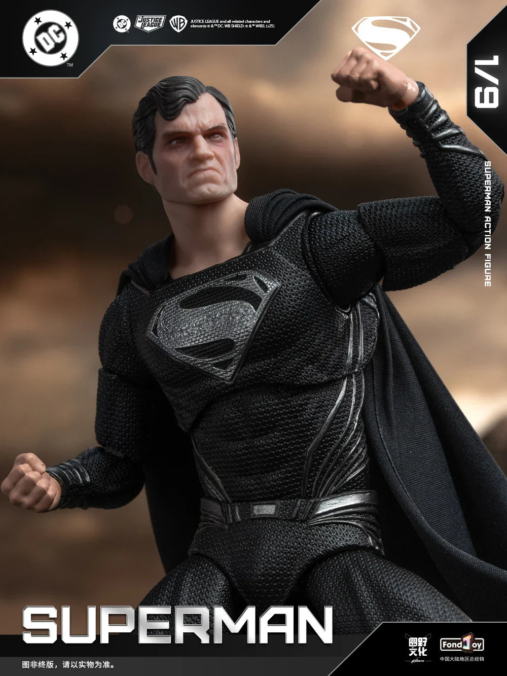 Genuine FondJoy Black Superman 2.0 Action Figure DC Zack Snyder'S Justice League Figures 1/9 Super Man PVC Model Doll Toy Kid