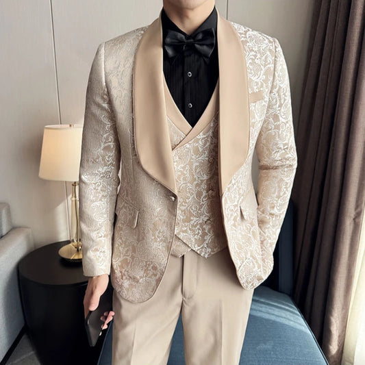 Beach Wedding Outfit Men: Men's Slim Fit 3-Piece Solid Color Suit Set for Formal