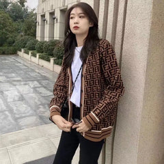 Women's Sweater Knitted Casual Sweater Jacquard Letter Knitted Cardigan