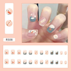 24pcs/set Frosted Short Round Cute Kawaii Full Coverage Fake Nails Ballerina Press on Nail SetSeamless Removable Art False Nails