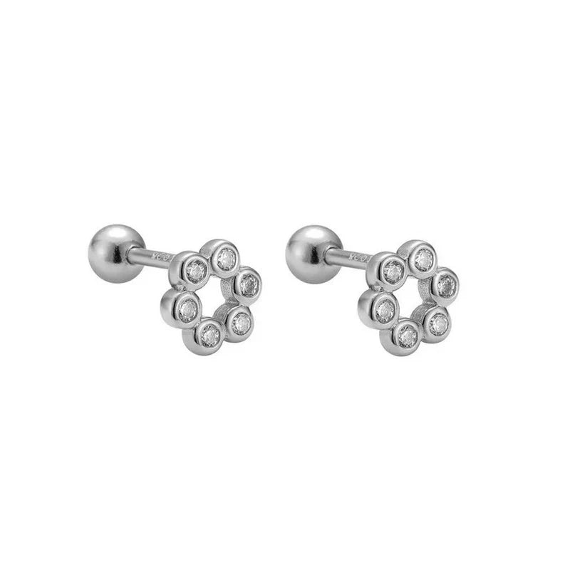 WANTME 925 Sterling Silver Fashion Simple Golden Flower Beads Small Stud Earrings for Women Teen Piercing Jewelry Accessories