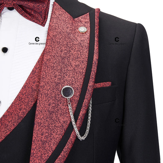Tuxedo for Mens: Elegant Suits for Men Black and Red Tuxedo Jacket Vest Pants