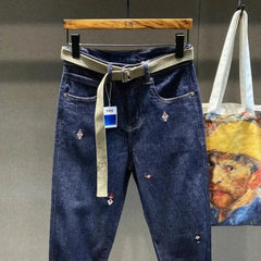 Man Cowboy Pants Embroidery Men's Jeans Cropped Harem Trousers