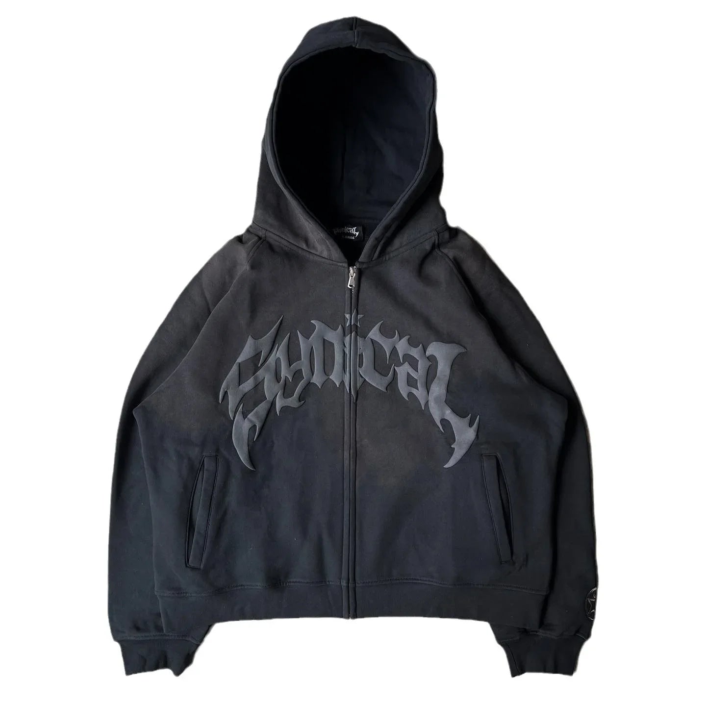 Hooded American retro zipper sweatshirt Gothic letter star print hoodie trendy men's casual