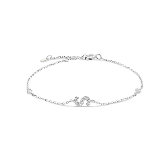 VEWANT 925 Sterling Silver Monogram Letter A - Z Initial Charm Chain Bracelet Luxury Wedding CrystalFine Jewelry