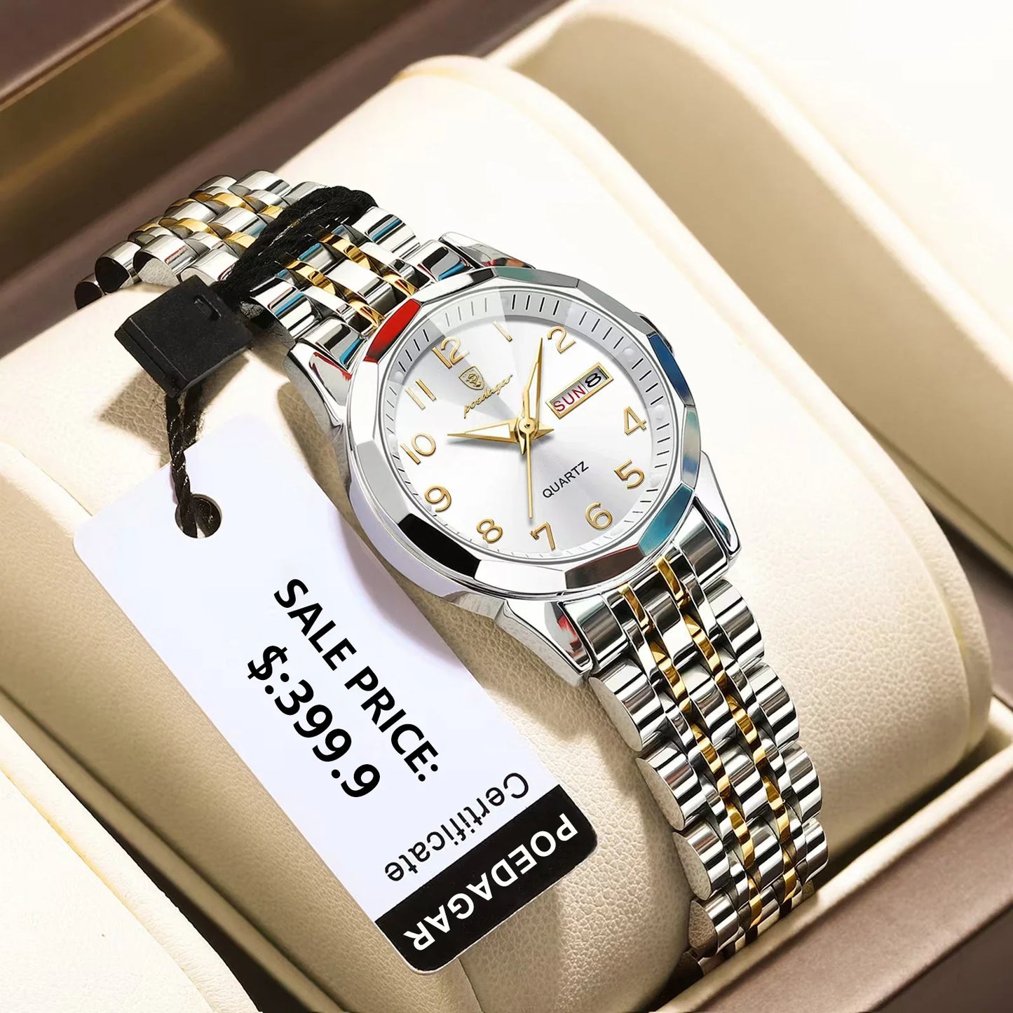 POEDAGAR Fashion Ladies Watch Waterproof Luminous Date Week Watch for Woman High Quality Stainless Steel Women's Quartz Watches