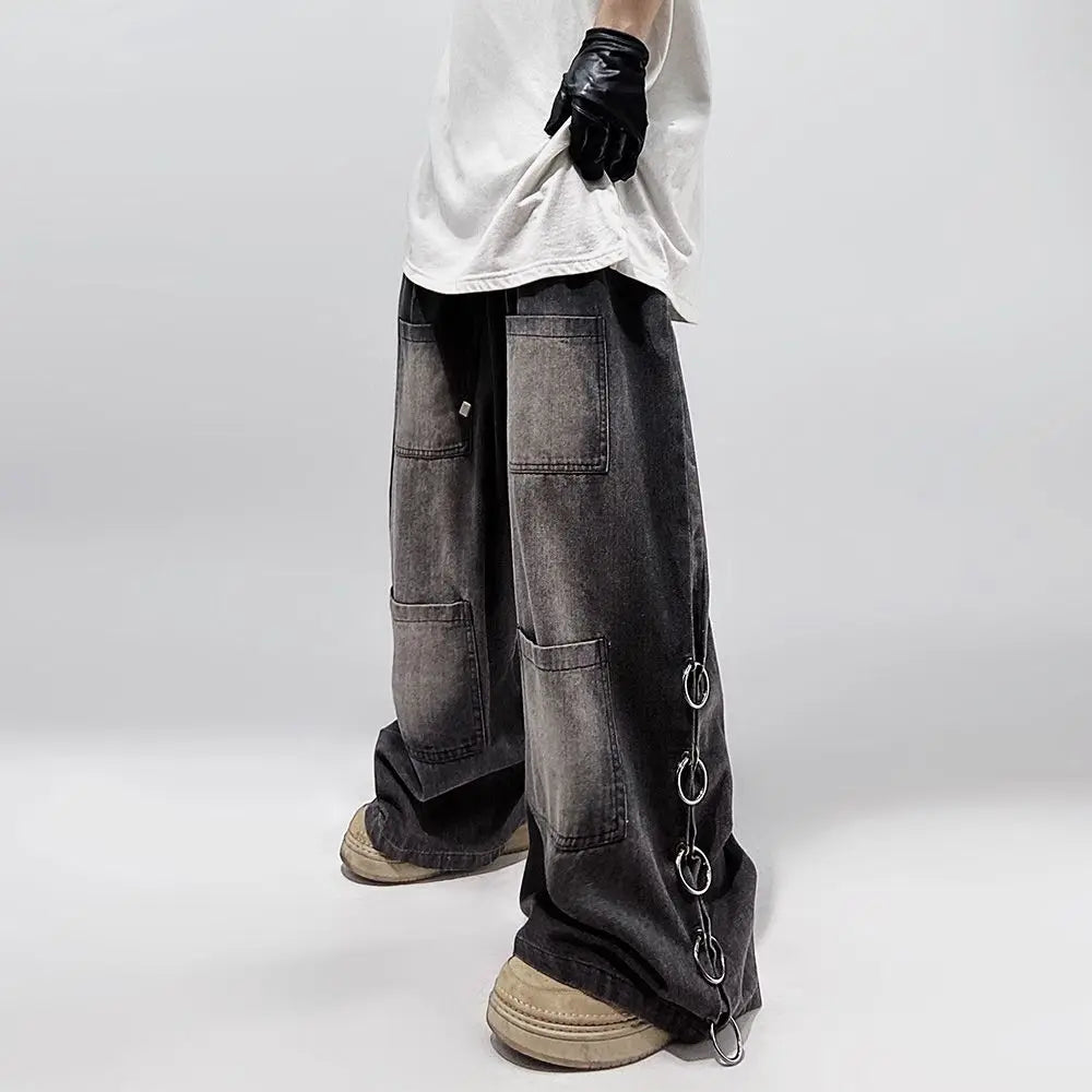 Oversized Pocket Retro Baggy Jeans Men Y2k Hip Hop Punk Wide