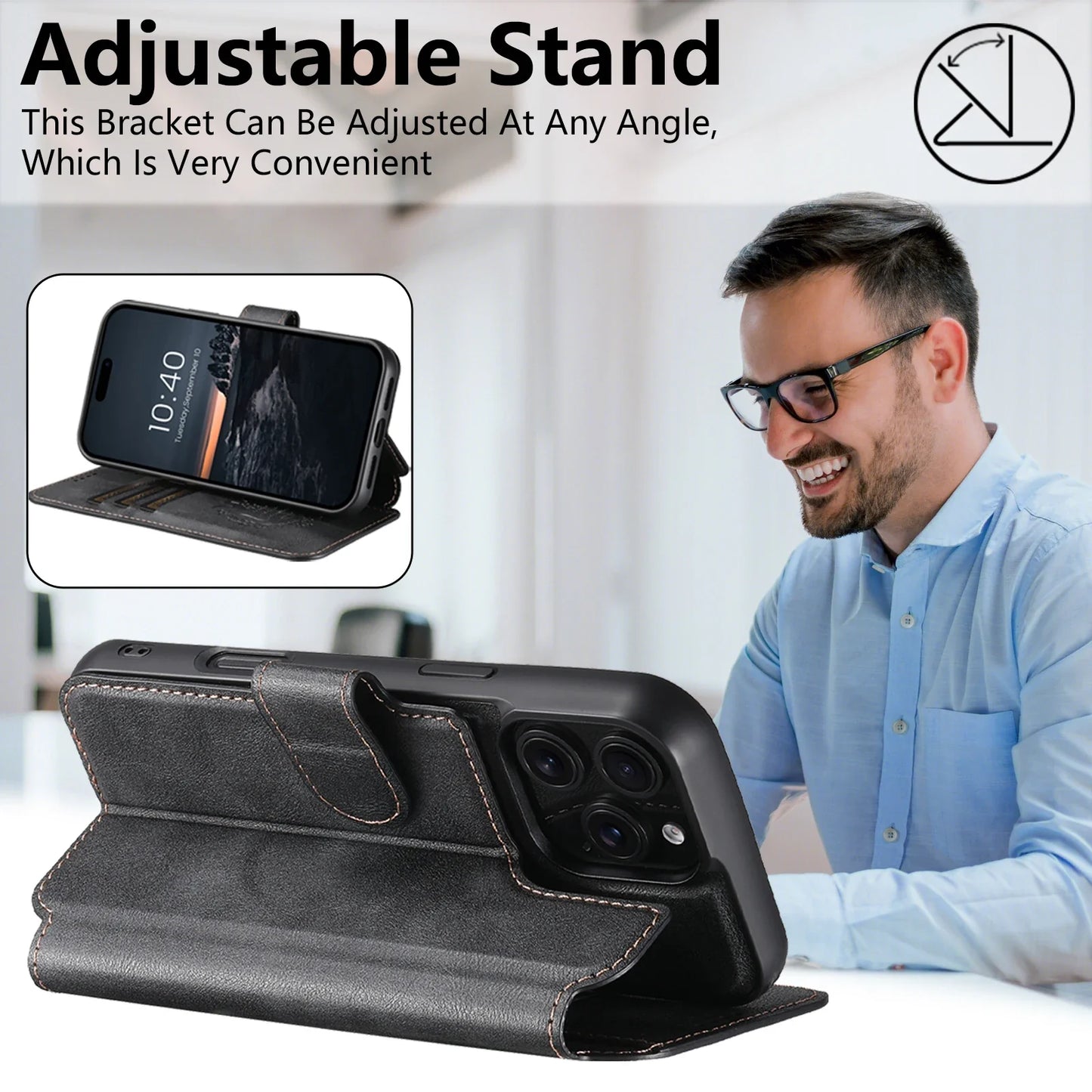 PU Leather Wireless Charging Card Holder Stand Wallet Magnetic Flip Cover Phone Case For iPhone 17 Pro Max 16 Plus 15 14 13 12