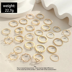 Fashion Simple Wave Joint Rings Set For Women Crystal Heart Shape Gold Silver