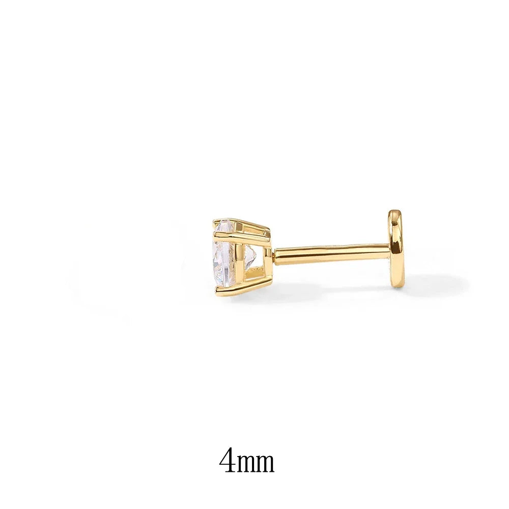 LENNIK 1Piece 925 Sterling Silver Labret Lip Ring Zircon Ear Studs Earrings For Women 2/3/4mm Tragus Cartilage Piercing Jewelry