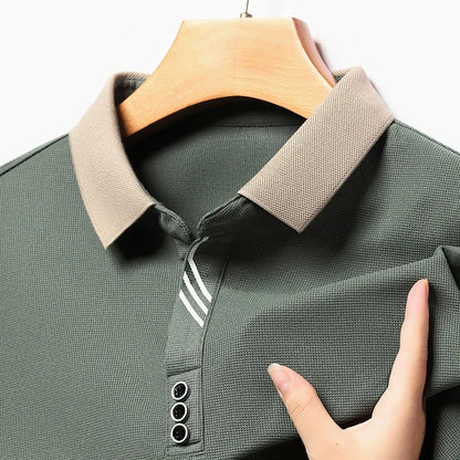 New Men's Business Casual Long Sleeved Shirt Solid Color Polo Shirt Fashionable Breathable Comfortable Versatile Top