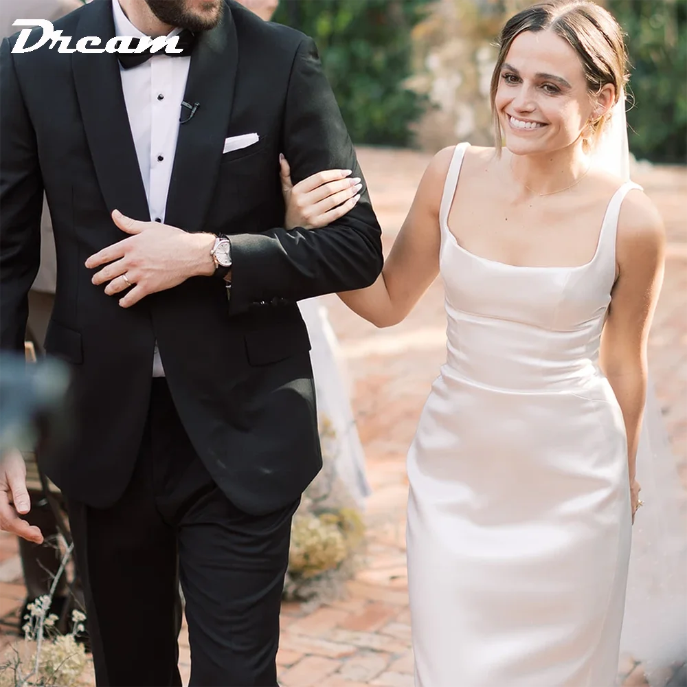 White Bridesmaid Dresses: Back Draped Cowl Satin Sheath Wedding Dress Simple