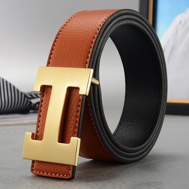 2026 New Casual Men's Belt High Quality Designer Genuine Second Cow Leather Belts Strap Male Metal Smooth Buckle Fashion