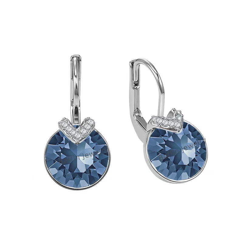 Bella V Drop Earring for Women Christmas Birthday Genuine Crystals from Austria Round Cut Dangle Silver Color Pierced Jewelry