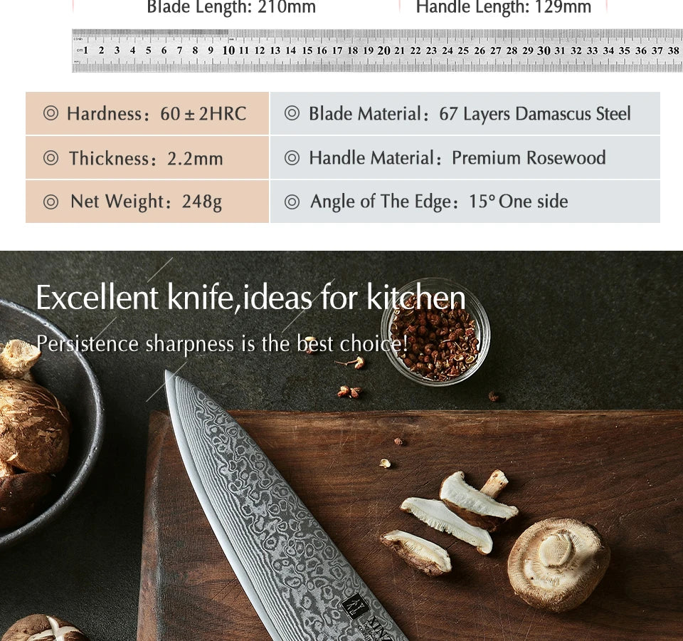8.5 Inch Chef Knives High Carbon Chinese VG10 67 Layer Damascus Kitchen