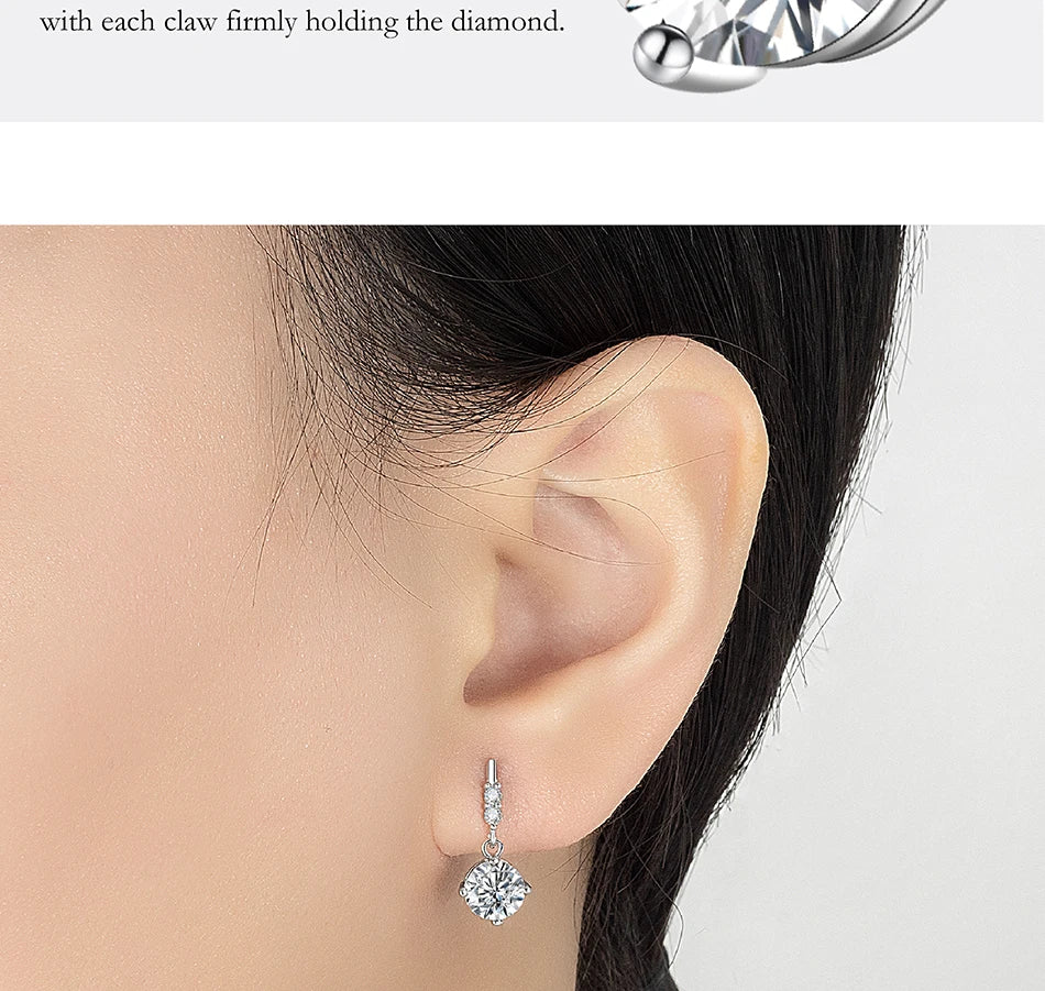 PERFA﻿NY 0.5/1CT Moissanite Drop Earring Women S925 Pure Silver Four Claw Laboratory Diamond Fashion Luxury Wedding Jewelry