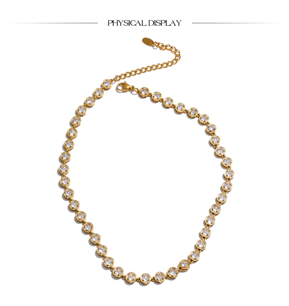 Yhpup Popular Shiny Cubic Zirconia Chain Luxury Necklace Bracelet Bangle Gold Color Platinum Plated Temperament Jewelry New