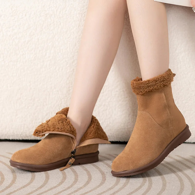 Cowhide Boots Comfort Warm Snow Boots Woman