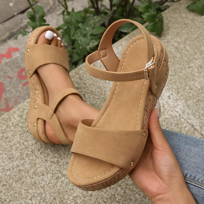 Women's Sandals Platform Wedge Summer Ladies Shoes Buckle Strap Clogs Gladiator Brand Design Heeled Sandal Rivet Footwear 2023