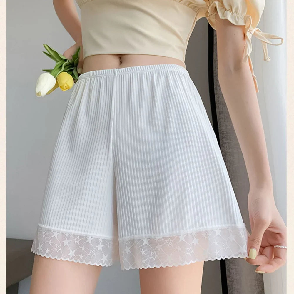 Slip-proof Lace Silk Safety Shorts New Thin Terylene Ice Silk Pants Breathable Home Pants Women