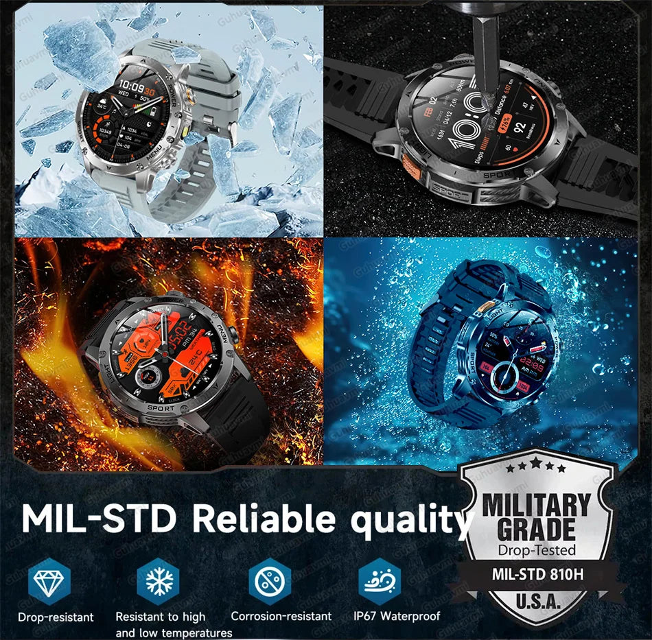 New Men Military Outdoor 1000mAh Battery Smart Watch GPS NFC Watches 3ATM Waterproof Swim 1.7-inch HD Bluetooth Call Smartwatch
