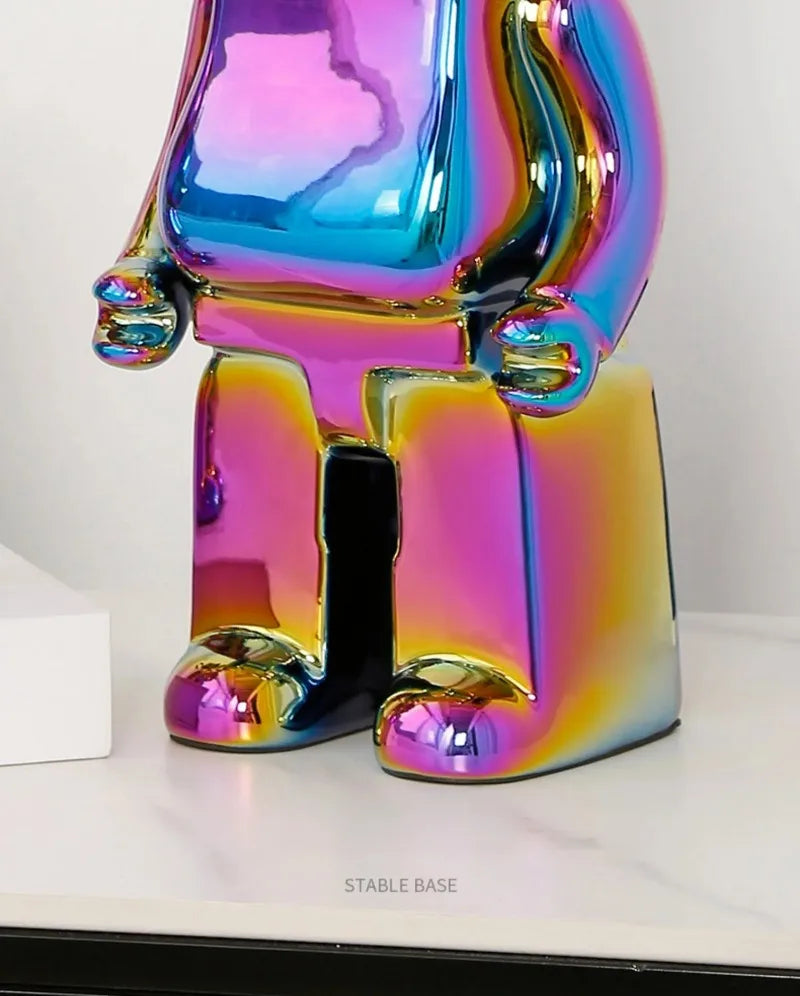 28cm Aesthetic Bear Figure Ceramics Plating Violent Bear Statue Animal Figurine Sculpture Luxury Living Room Decoration Ornament
