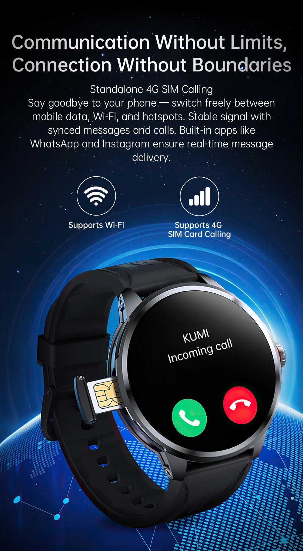 KUMI Watch X3 Pro Android 4G WiFi Smartwatch, 1.75" AMOLED, GPS, 200MP Camera, 32GB, Waterproof, Fitness Tracking Smart Watch