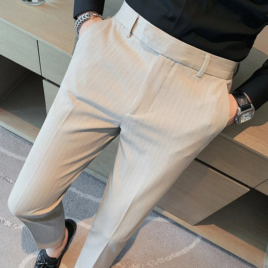 Men Formal Trousers Fashion Design Male Dress Pants Stripe Slim Fit Business
