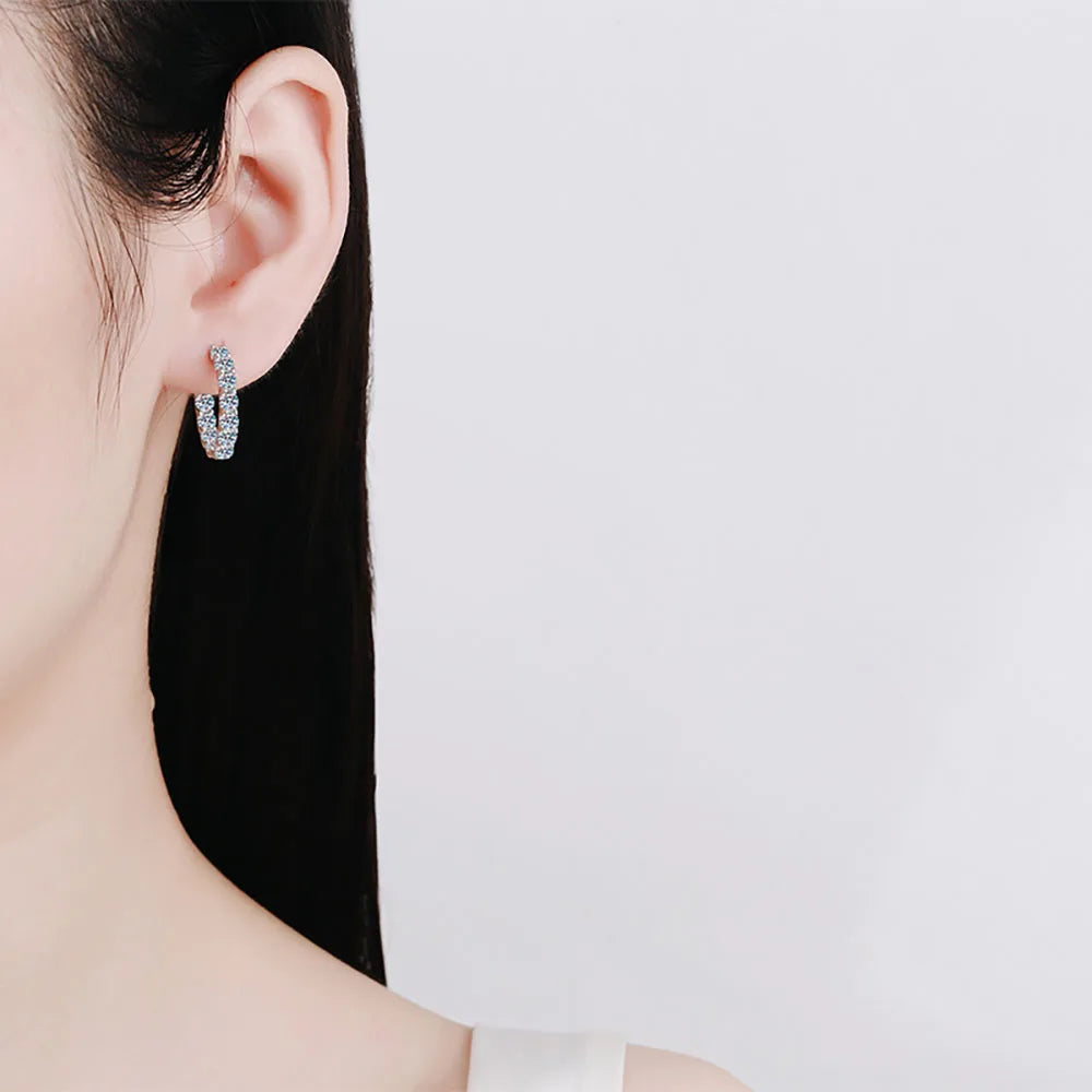 Serenty 2.6cttw D Color 3mm All Moissanite Hoop Earrings For Women S925 Silver Bull Head Wedding Stud Earring Plated 18K Jewelry