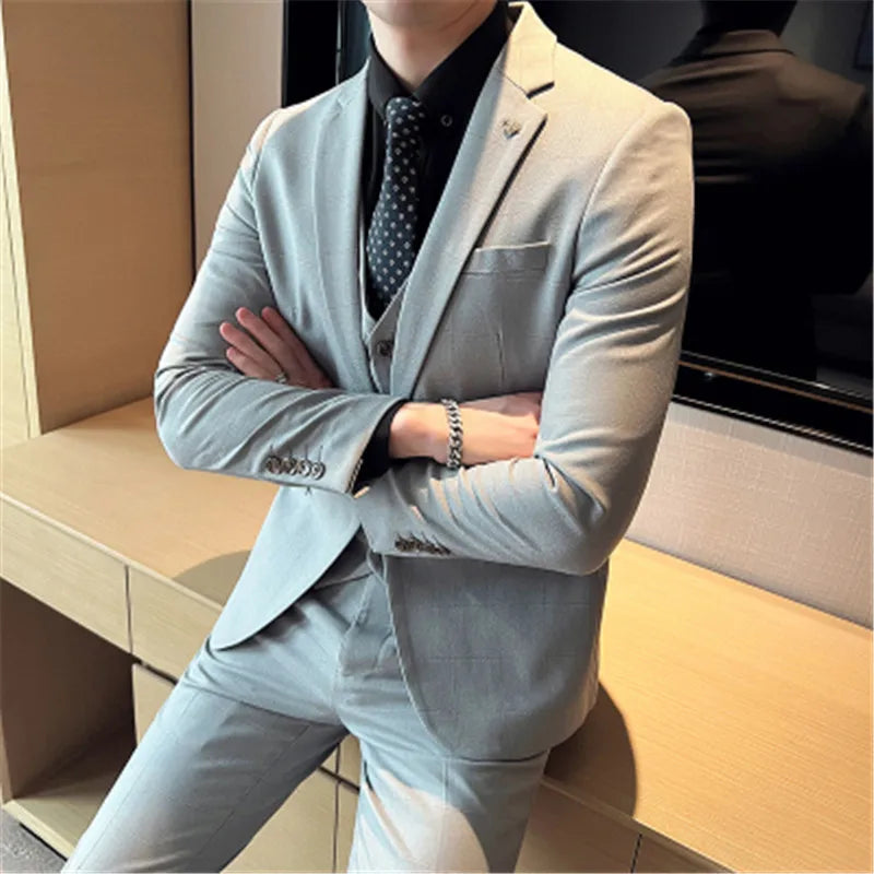 Beach Wedding Outfit Men: 3 Pieces Compete Sets (Jacket+Vest+Pants) Classic Plaid
