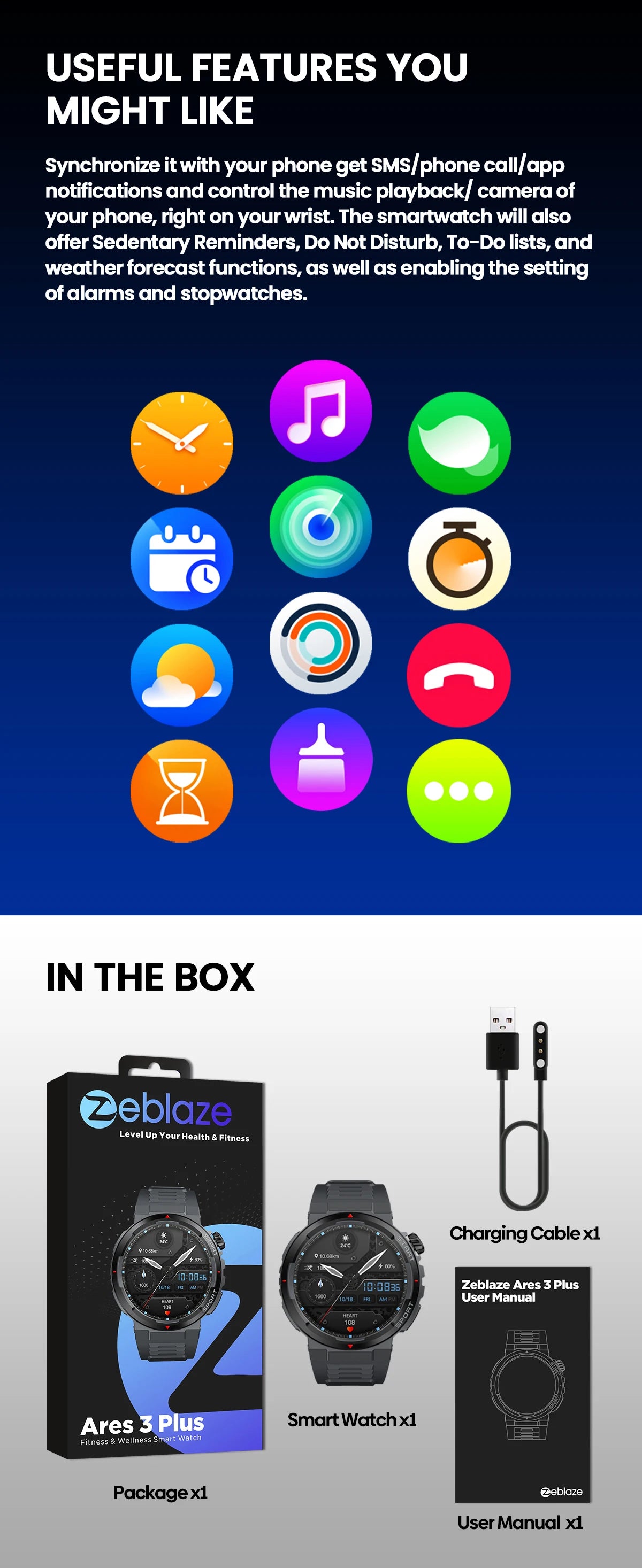 New Zeblaze Ares 3 Plus 1.43'' HD AMOLED Display Smartwatch Bluetooth Phone Calling New 3D Interactive Sports Smart Watch Men