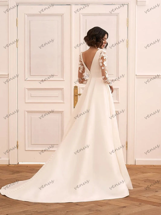 White Bridesmaid Dresses: Wedding Dresses For Women A-Line Satin Bridal Gowns