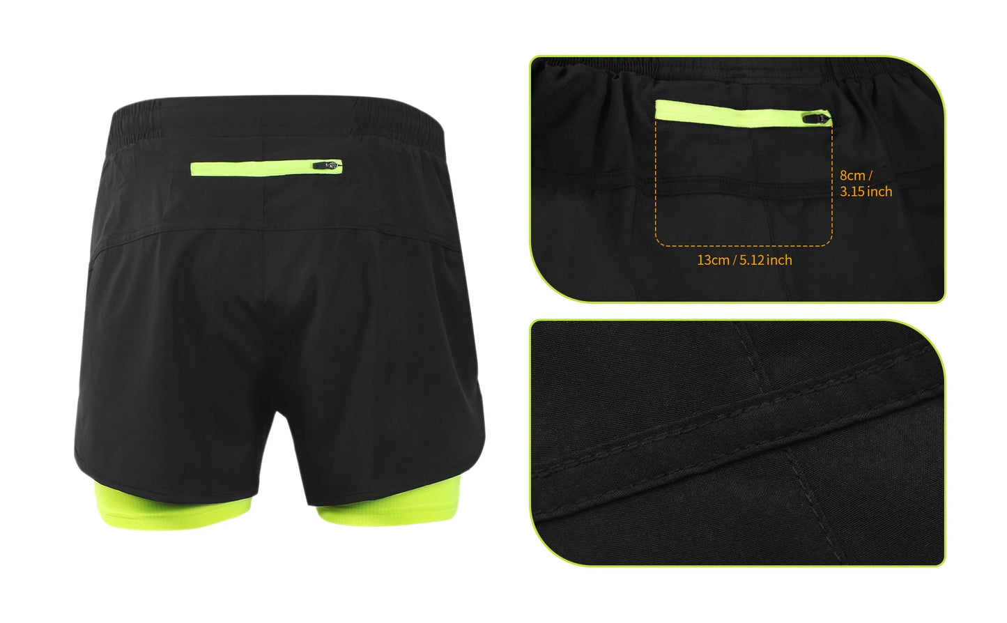 Men's Running Shorts Outdoor Sports Training Exercise Jogging Gym Fitness 2 in 1