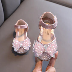 Summer Girls Flat Princess Sandals Fashion Sequins Bow Rhinestone Baby Shoes