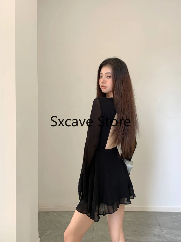 Evening Dresses: Bodycon Black Y2k Mini Dress Women Elegant Slim Even Party Dress