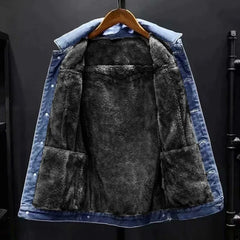 Men Light Blue Winter Jean Jackets Outerwear Warm Denim Coats New Men Large Size