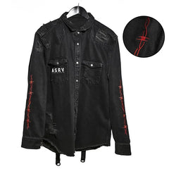 Men's Tide Punk Spring And Autumn New Print Jackets Loose Size Skull Denim Coat
