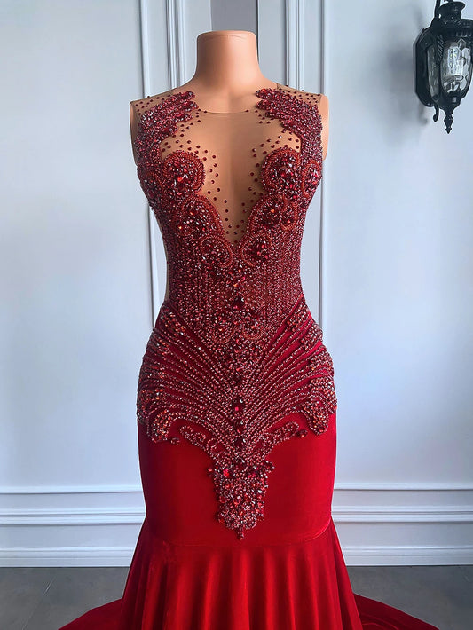 Long Prom Dresses Luxury Sparkly Beaded Diamond Mermaid Prom Gala Gowns