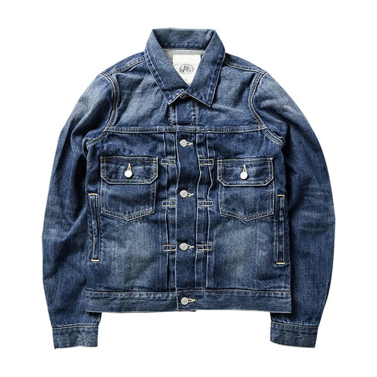 Red Tornado 101 Jean Jacket Damaged Dark Wash 14oz Blue Sevledge Denim