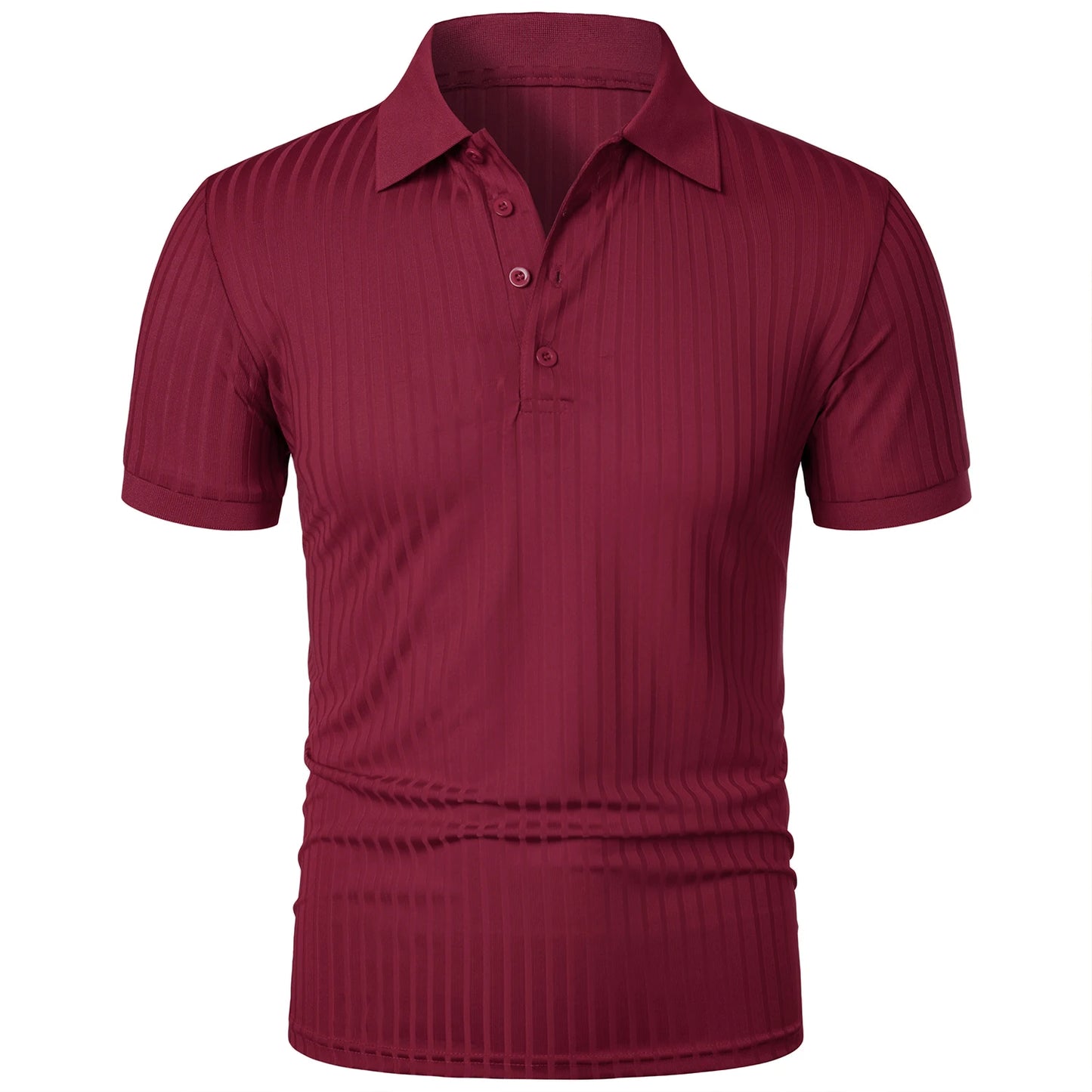 Men's running sports fitness wear summer high stretch vertical short-sleeved POLO shirt slim knit base shirt