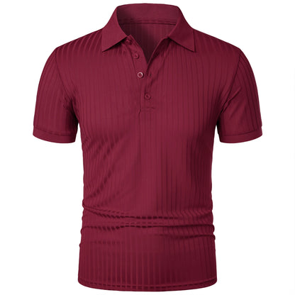 Men's running sports fitness wear summer high stretch vertical short-sleeved POLO shirt slim knit base shirt