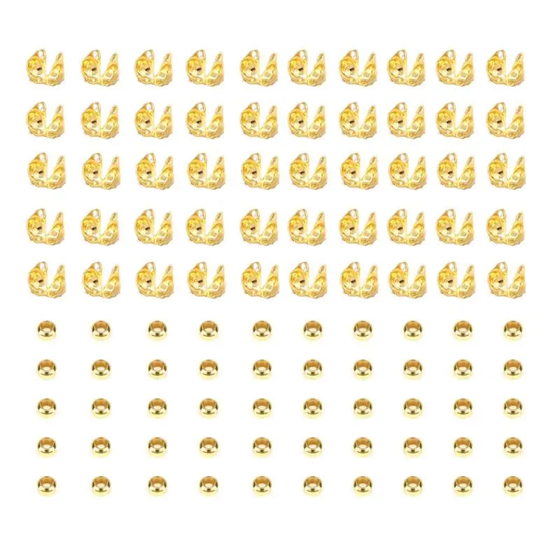 100pcs/lot Stainless Steel Gold Color Connector Clasp Crimp End Beads Findings Kit DIY Bracelet Necklace Jewelry Making Supplies