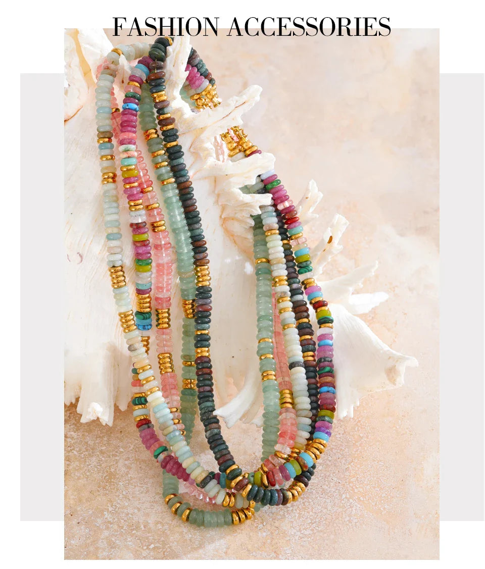 Yhpup Colorful Natural Stone Beads Handmade Chain Y2K Fashion Necklace for Women Stainless Steel Waterproof Collar Jewelry Gift