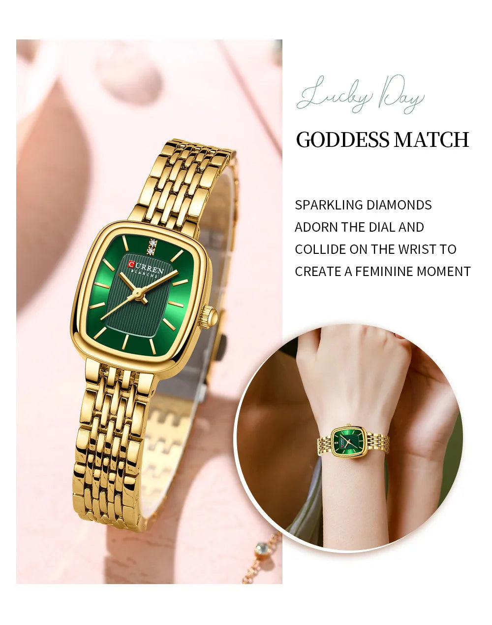 CURREN Fashion Rectangular Ladies Watches New Quartz Waterproof Stainless Steel Strap Wristwatch for Women