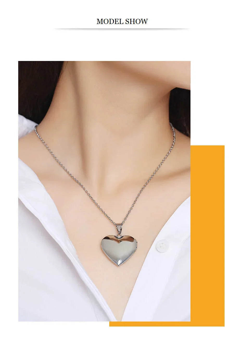 Vnox Light Heart Locket Pendants for Women Men Openable Photo Frame Glossy Stainless Steel Necklaces Family Love Collar