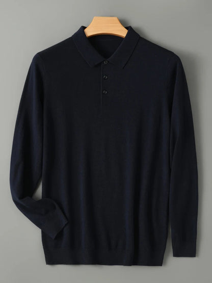 Spring Autumn Men Shirt  Merino Worsted Wool Knitted Pullover Long Sleeve Polo-Collar Clothing Tops Smart Casual Thin Outerwears