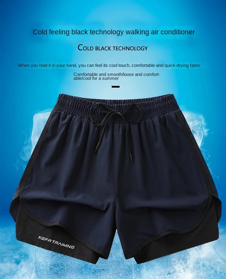 Fake two pieces of summer sports shorts, men's and women's quick drying three point running training itness lining American b